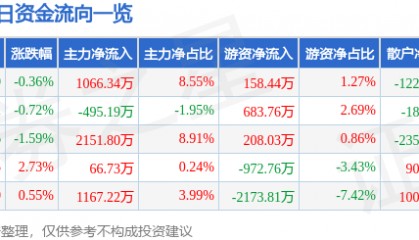 股票行情快报：远兴能源（000683）1月9日主力资金净买入1066.34万元