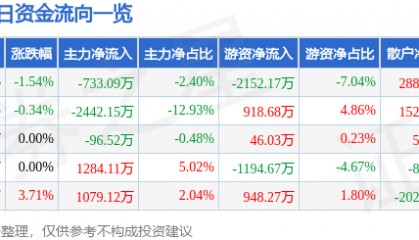 股票行情快报：远兴能源（000683）12月30日主力资金净卖出733.09万元