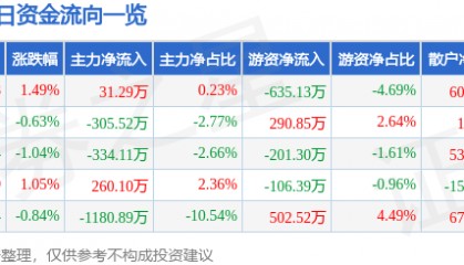 股票行情快报：东方电热（300217）2月17日主力资金净买入31.29万元