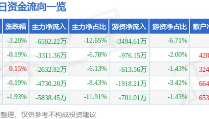 股票行情快报：深圳华强（000062）12月13日主力资金净卖出6582.22万元