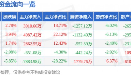 股票行情快报：探路者（300005）11月20日主力资金净买入3910.66万元
