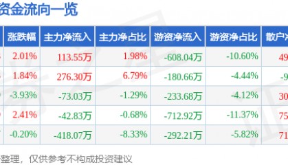 股票行情快报：安居宝（300155）2月20日主力资金净买入113.55万元