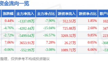 股票行情快报：新开源（300109）12月24日主力资金净卖出1337.09万元