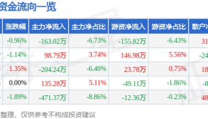 股票行情快报：黑牡丹（600510）3月28日主力资金净卖出163.02万元
