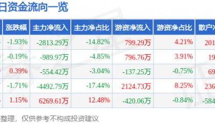 股票行情快报：东方电热（300217）3月13日主力资金净卖出2813.29万元