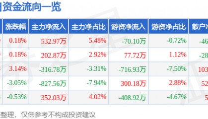 股票行情快报：粤传媒（002181）5月28日主力资金净买入532.97万元