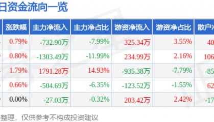 股票行情快报：泰山石油（000554）12月3日主力资金净卖出732.90万元