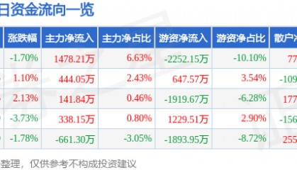 股票行情快报：皖能电力（000543）12月25日主力资金净买入1478.21万元