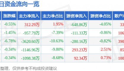 股票行情快报：亚光科技（300123）1月23日主力资金净买入312.29万元