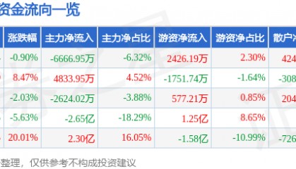 股票行情快报：新开源（300109）12月10日主力资金净卖出6666.95万元