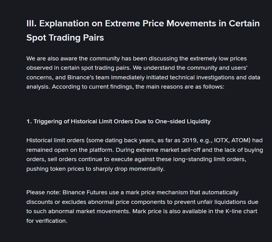 周五币圈“历史级爆仓”后面临质疑，币安声明称“部分平台模块出现短暂技术故障，部分资产出现脱钩”